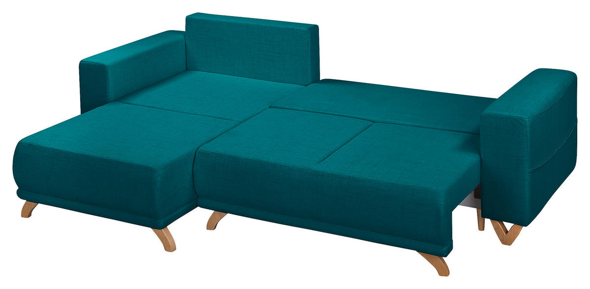 ECKSOFA in Textilgeflecht Petrol  - Wengefarben/Petrol, Design, Holz/Textil (257/174cm) - Livetastic
