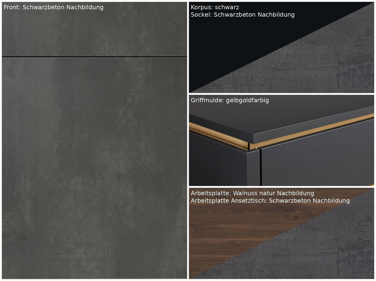 EINBAUKÜCHE 615  - Goldfarben/Walnussfarben, Design, Holzwerkstoff/Metall (305/370cm) - Nobilia