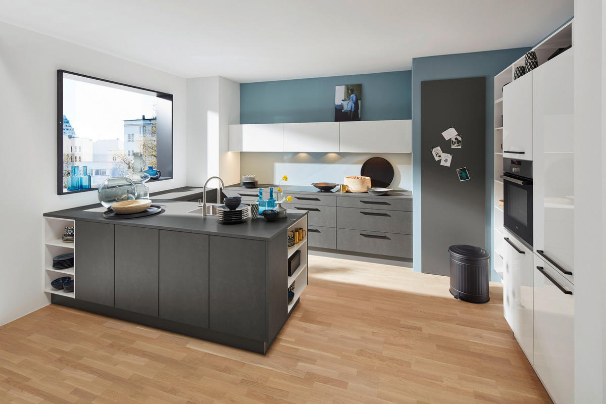 EINBAUKÜCHE   - Weiß/Grau, Design, Holzwerkstoff - Dieter Knoll