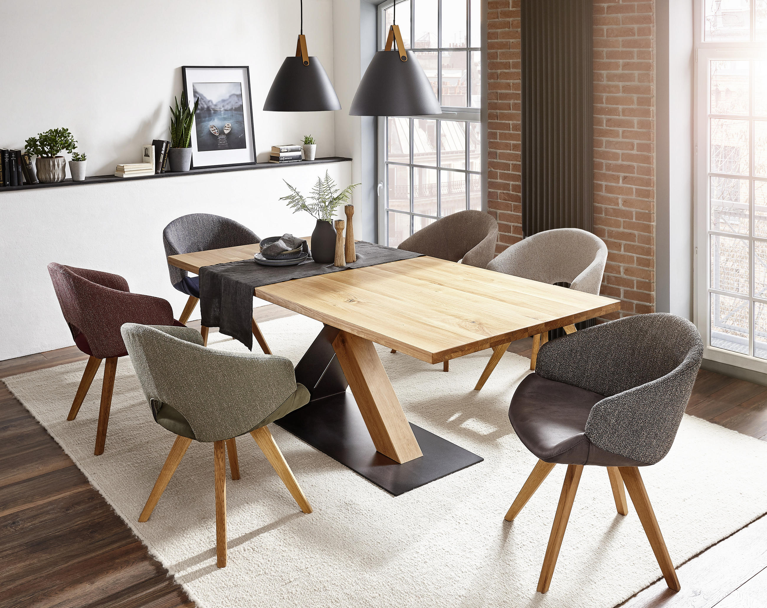 Thumbnail - Linea Natura Armlehnstuhl, Eiche, Cappuccino, Textil, massiv, eckig, 58x83x59 cm, Typenauswahl, Esszimmer, Stühle, Esszi...