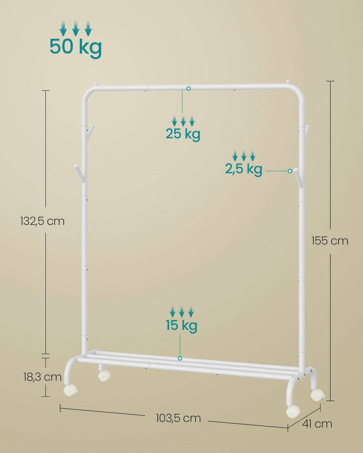 KLEIDERSTÄNDER in Weiß 103,5/155/41 cm   - Weiß, Trend, Kunststoff/Metall (103,5/155/41cm) - Boxxx