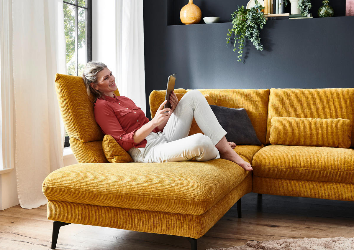 WOHNLANDSCHAFT in Webstoff Currygelb  - Currygelb/Schwarz, Design, Textil/Metall (208/354/157cm) - Dieter Knoll
