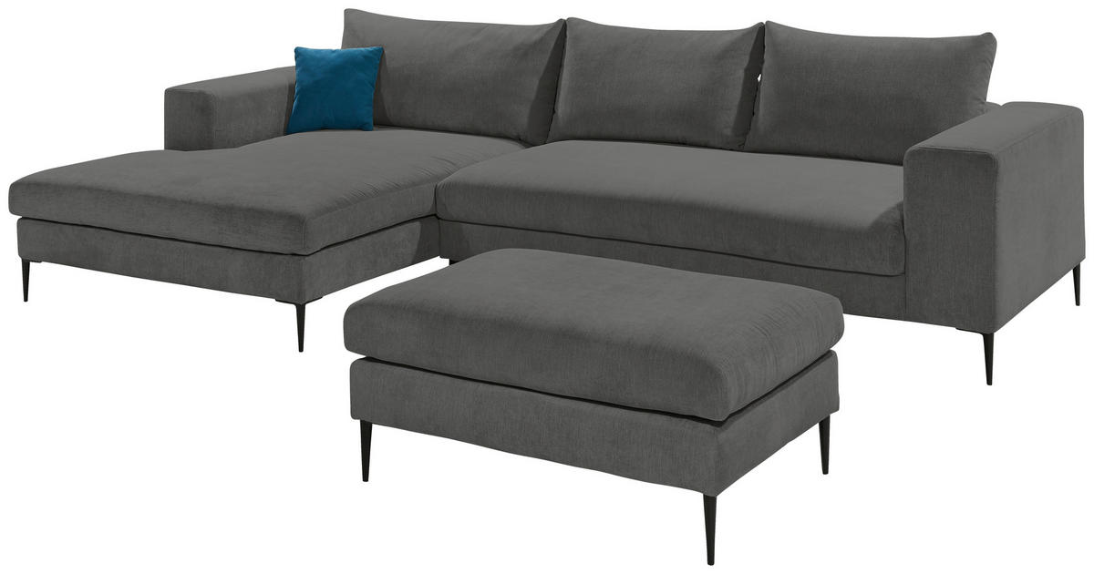 HOCKER in Textil Dunkelgrau  - Dunkelgrau/Schwarz, Modern, Textil/Metall (100/43/69cm) - Trendmanufaktur