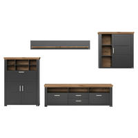WOHNWAND  in Graphitfarben, Eiche Artisan  374/207/51,2 cm  - Graphitfarben/Eiche Artisan, Design, Holzwerkstoff/Metall (374/207/51,2cm) - SetOne by Musterring