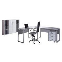 BÜRO erweiterbar, in verschiedenen Holz-Dekoren erhältlich, Schreibtisch seitenverkehrt montierbar, abschließbar Grau, Weiß Hochglanz - Weiß Hochglanz/Grau, MODERN, Holzwerkstoff - MID.YOU