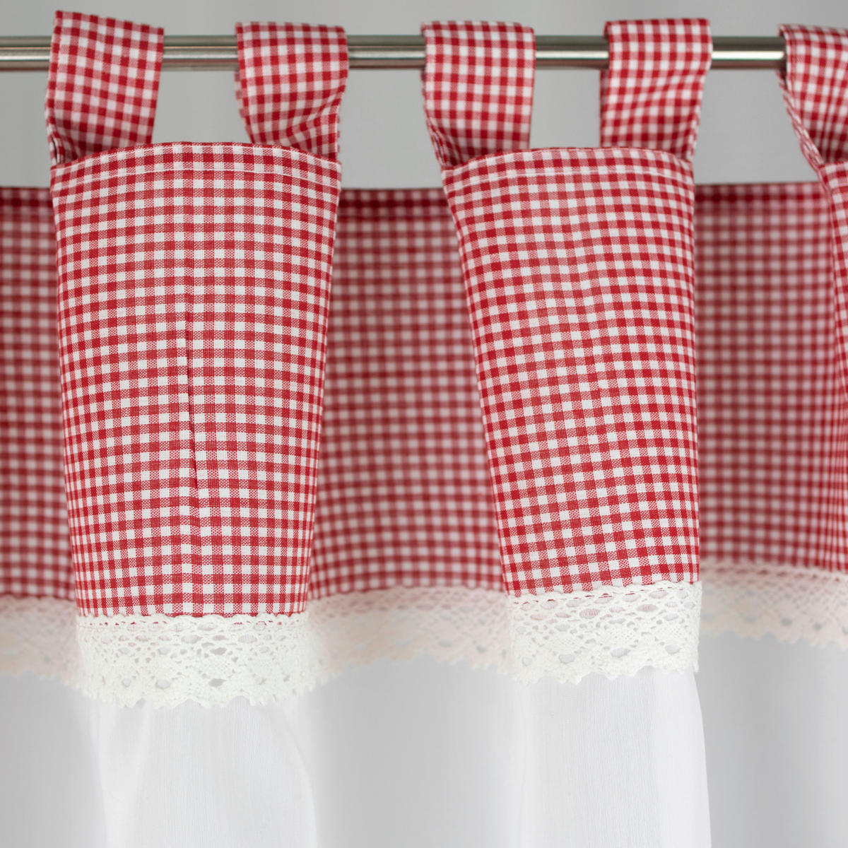 KURZGARDINE   140/48 cm   - Rot/Weiß, ROMANTIK / LANDHAUS, Textil (140/48cm)