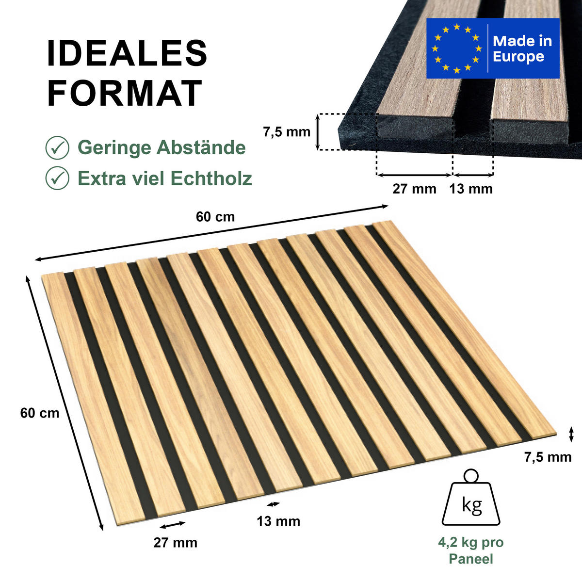 AKUSTIKPANEEL Echtholz Wallution PRO 2 Stück  - Eichefarben, Basics, Holz/Holzwerkstoff (60/60/0.75cm) - Novel