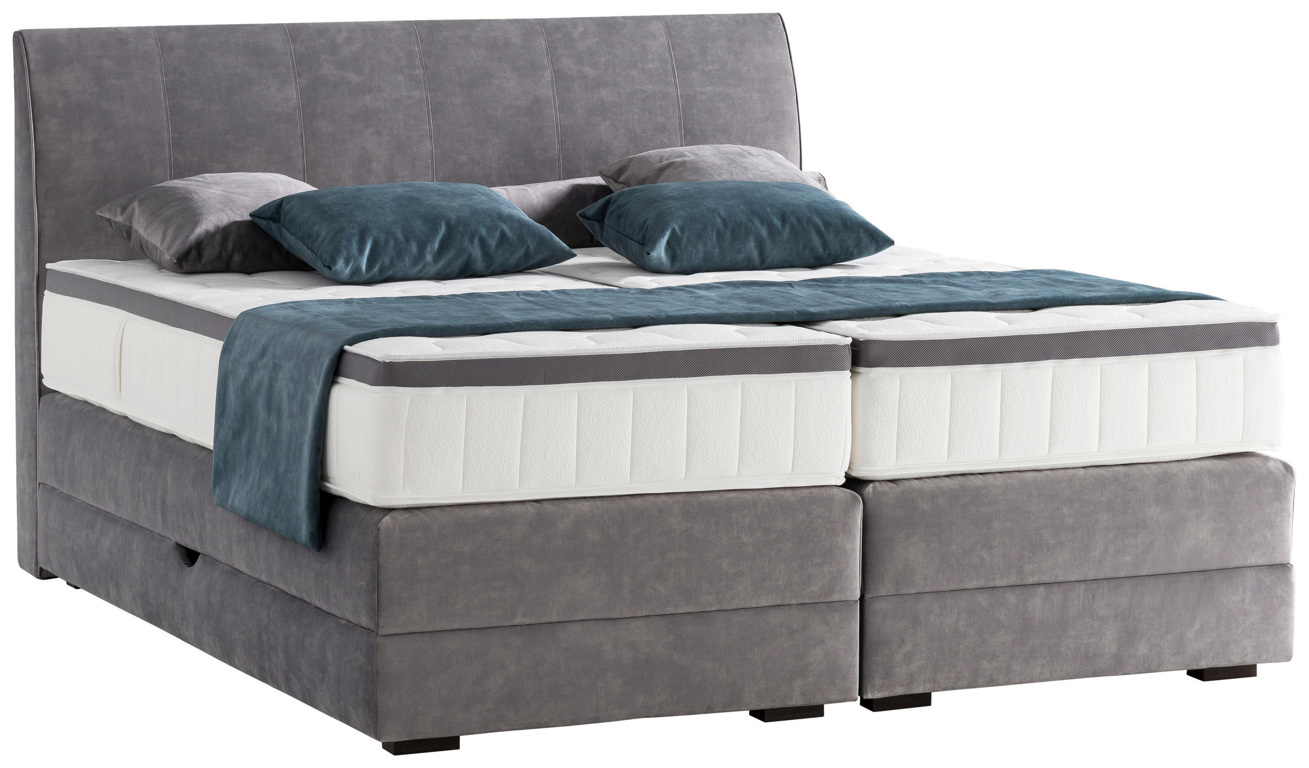 BOXSPRINGBETT 180/200 cm,  in Grau, Bettkasten, Topper, Matratzen, H3 + H4 = fest + sehr fest  - Wengefarben/Grau, KONVENTIONELL, Holz/Textil (180/200cm) - Novel