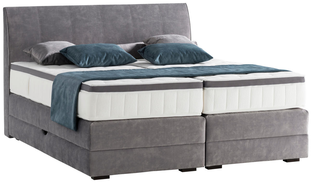 BOXSPRINGBETT 180/200 cm,  in Grau, Bettkasten, Topper, Matratzen, H3 + H3 = fest  - Wengefarben/Grau, KONVENTIONELL, Holz/Textil (180/200cm) - Novel