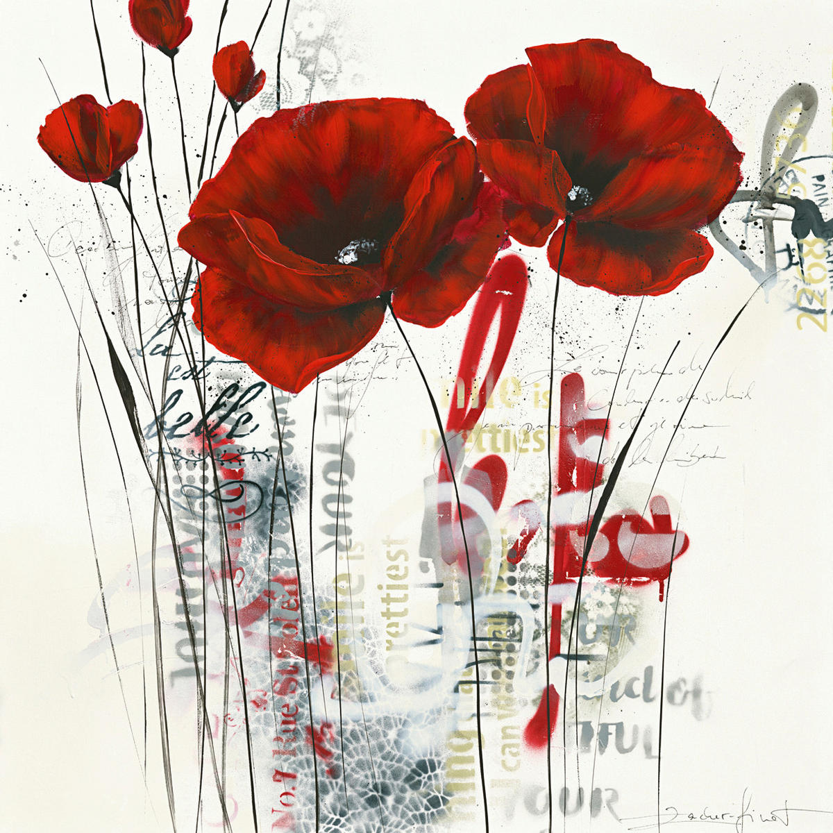 KUNSTDRUCK Blumen 30/30 cm  - Rot/Schwarz, Basics, Papier (30/30cm) - Monee