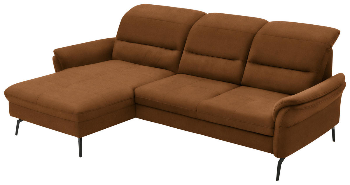 ECKSOFA in Flachgewebe Cognac  - Cognac/Schwarz, Konventionell, Textil/Metall (181/260cm) - Beldomo Speed