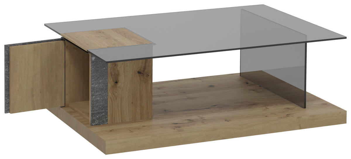 COUCHTISCH in Holz, Glas, Stein 120,6/75,6/42,3 cm  - Wildeiche/Graphitfarben, Design, Glas/Holz (120,6/75,6/42,3cm) - Voglauer