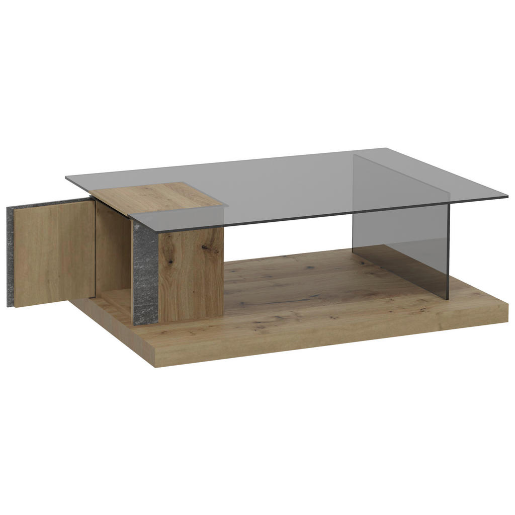 Thumbnail - Voglauer Couchtisch, Wildeiche, Graphit, Grau, Holz, Glas, Stein, Wildeiche, furniert, massiv, rechteckig, Wange, Bodenp...