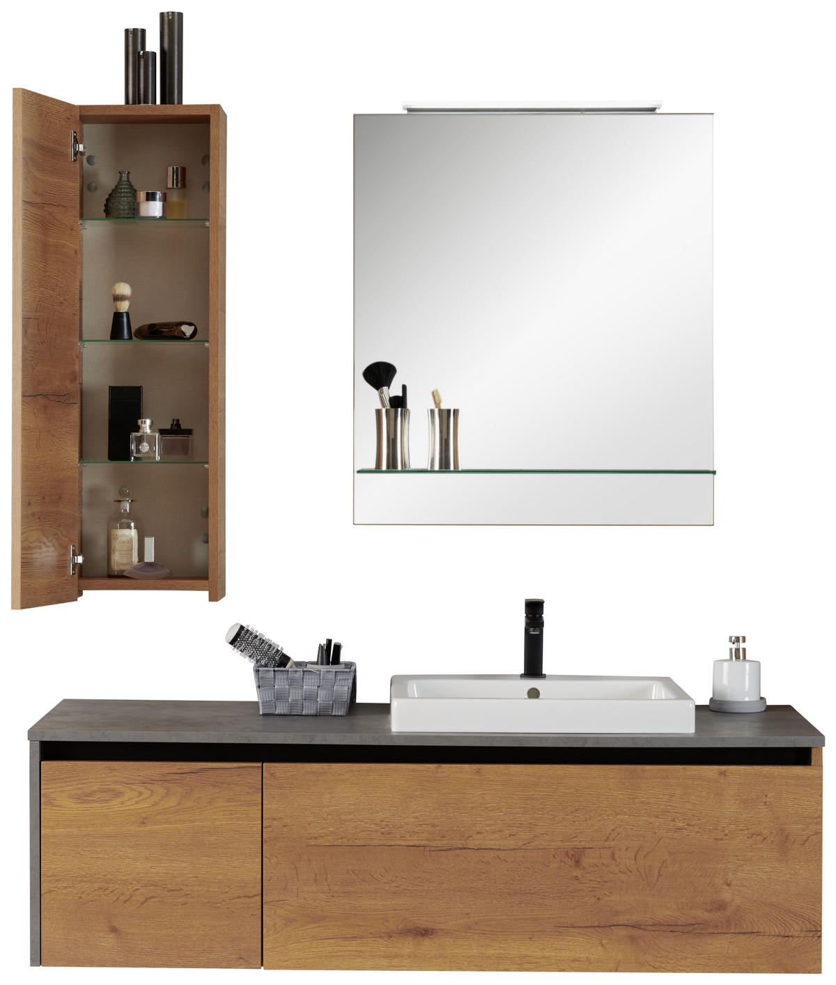 BADEZIMMER  in 142,5 cm  - Eichefarben/Weiß, Design, Glas/Keramik (142,5cm) - Moderano