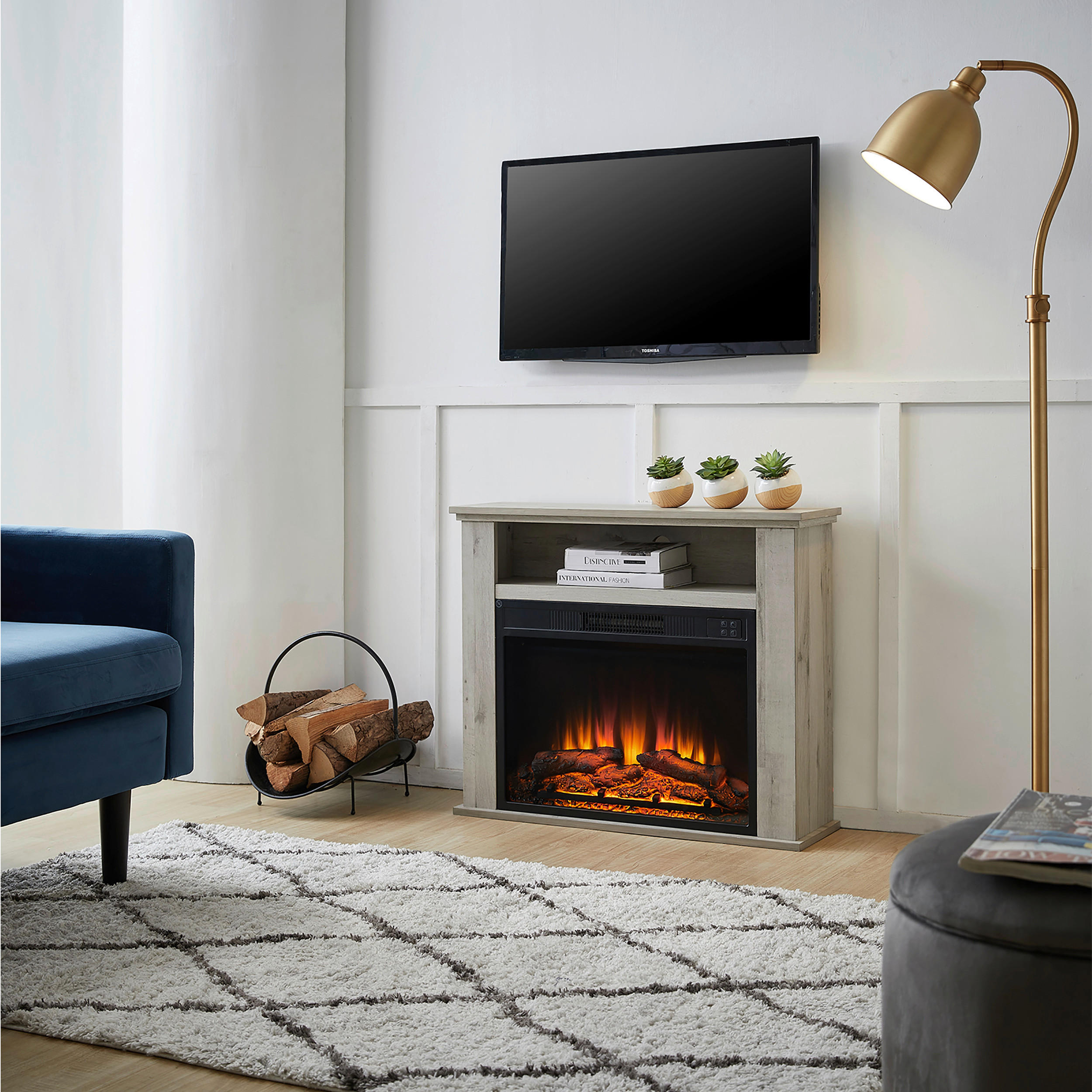 ELEKTROKAMIN - Eiche grau, Basics, Holz/Metall (23/85/65cm)