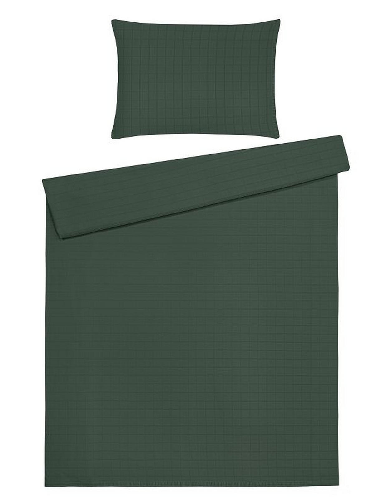 DUVETBEZUG -teilig Karo Satin, Damast 200/210 cm  - Dunkelgrün, Basics, Textil (200/210cm)