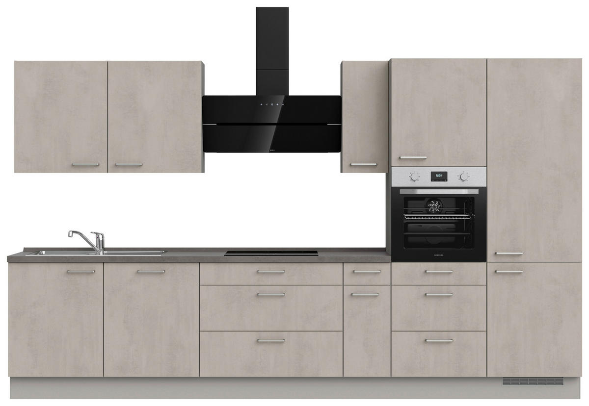 KÜCHENBLOCK 360 cm   in Grau, Schieferfarben  - Schieferfarben/Edelstahlfarben, MODERN, Holzwerkstoff/Metall (360cm) - Nobilia