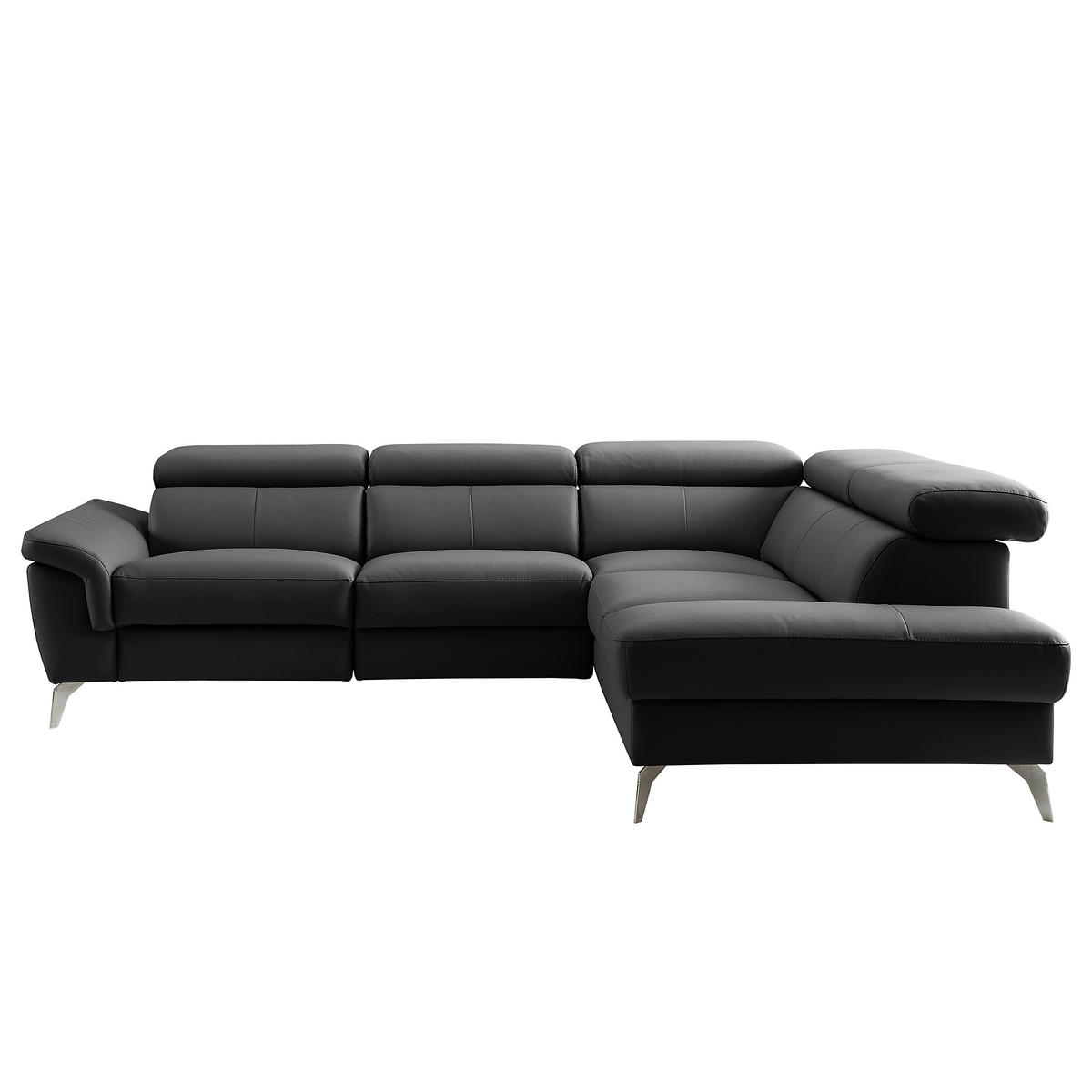 ECKSOFA  in Lederlook Echtleder Schwarz  265/210 cm  - Chromfarben/Schwarz, Design, Leder/Textil (265/210cm) - Livetastic