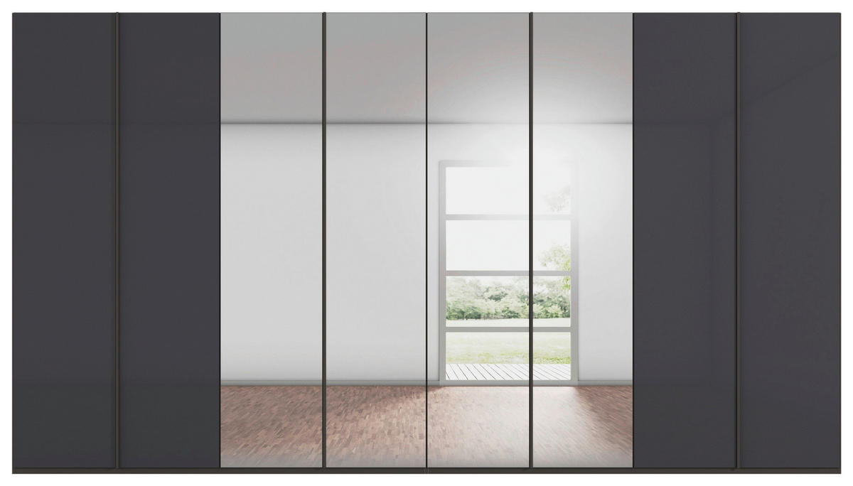 DREHTÜRENSCHRANK 400/223/61 cm,  in Graphitfarben, 8-türig  - Graphitfarben, Basics, Glas/Holzwerkstoff (400/223/61cm) - Novel