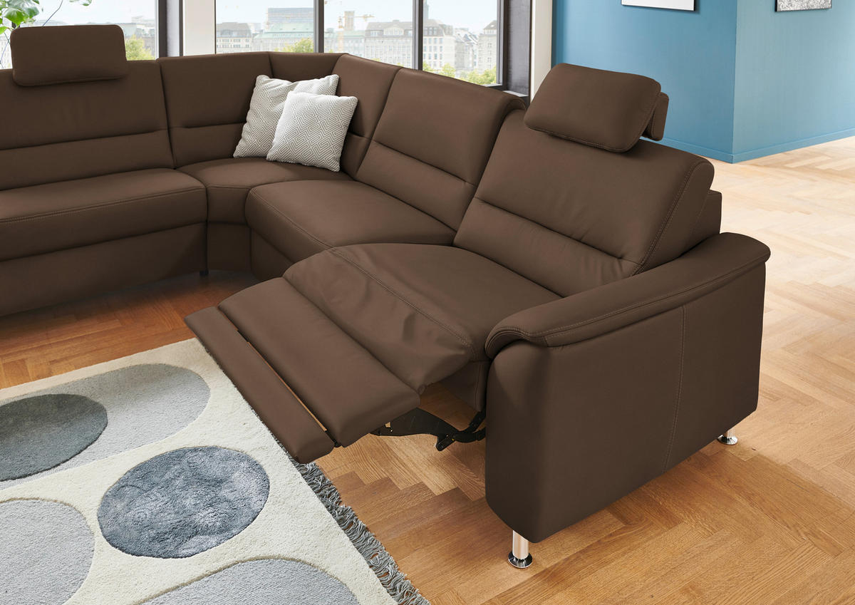 ECKSOFA in Echtleder Graubraun  - Graubraun/Alufarben, Basics, Leder/Metall (249/290cm) - Beldomo Premium