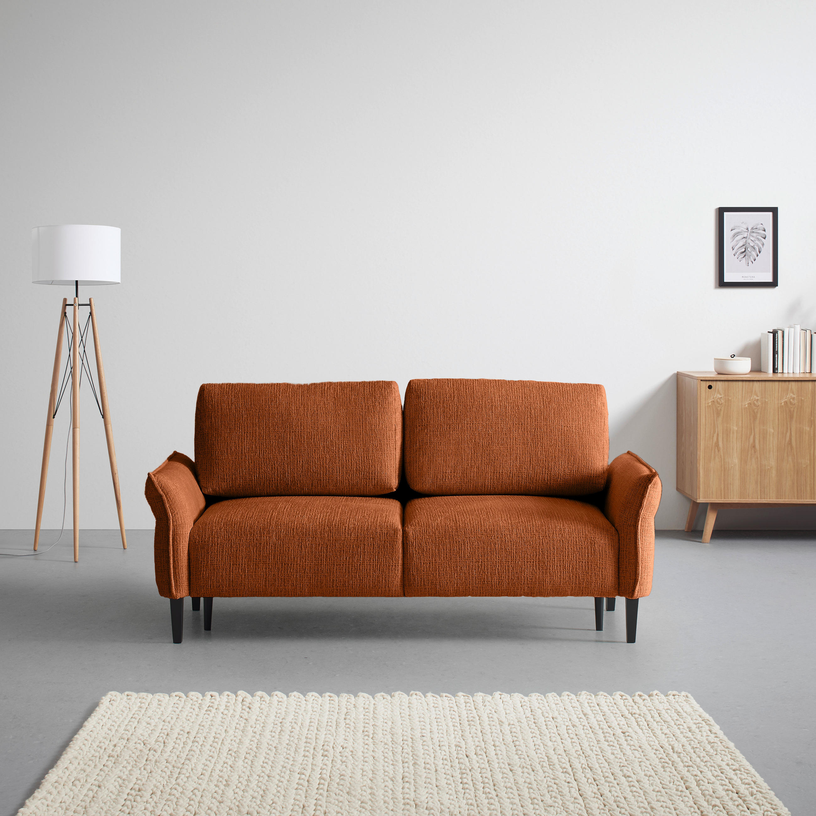 3-SITS SOFFA i vävt tyg terrakotta  - svart/terrakotta, Modern, trä/textil (183/85/92cm) - MID.YOU