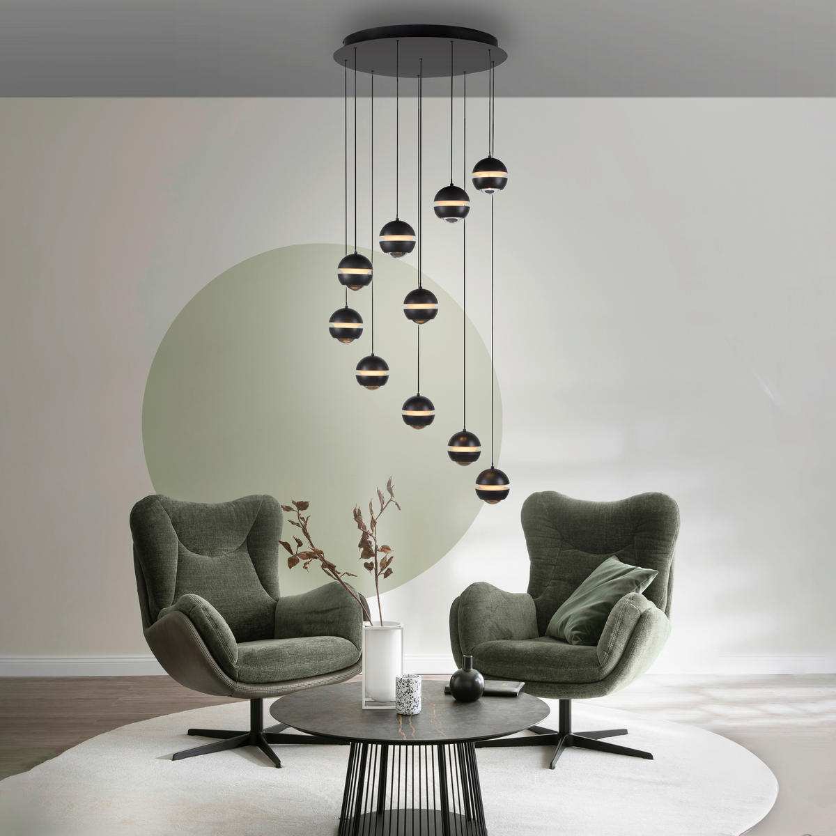 LED-PENDELLEUCHTE 55/55/220 cm  - Schwarz, Design, Kunststoff/Metall (55/55/220cm) - Schöner Wohnen