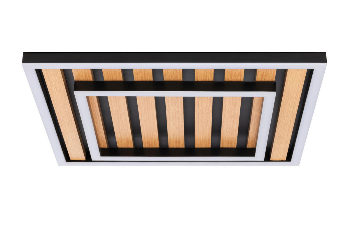 STROPNÍ LED SVÍTIDLO, 40/40/6 cm - černá, Design, kov/dřevo (40/40/6cm) - Novel