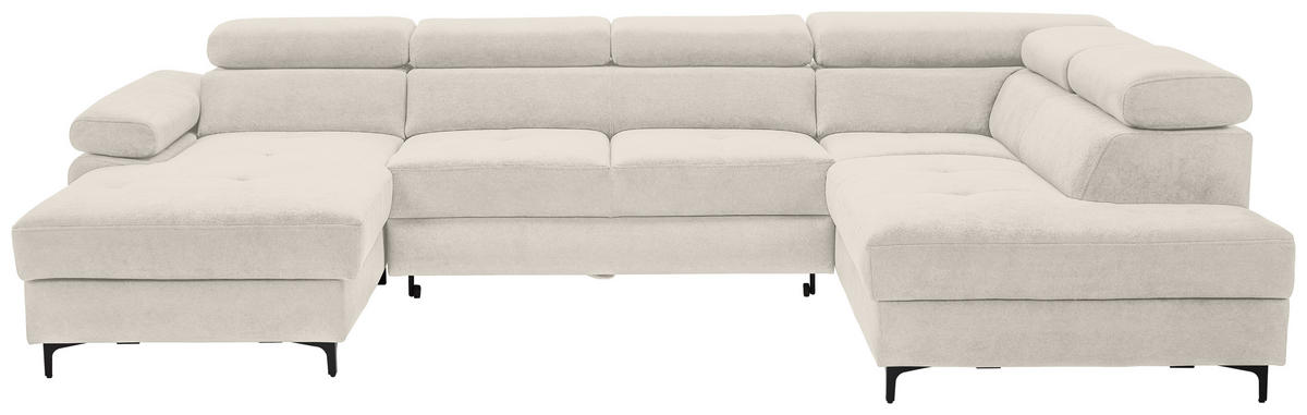 WOHNLANDSCHAFT inkl. Funktion Beige Flachgewebe  - Beige/Schwarz, MODERN, Textil/Metall (180/333/206cm) - Stylife