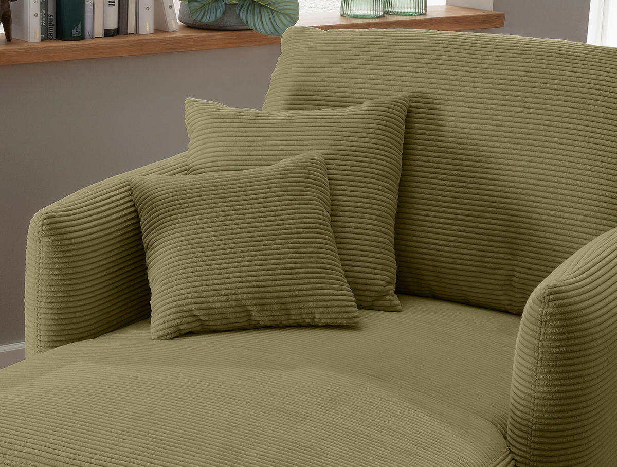 XXL-SESSEL in Cord Olivgrün  - Schwarz/Olivgrün, Design, Textil/Metall (112/95/158cm) - Livetastic