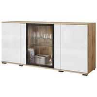 SIDEBOARD 150/69,7/39,5 cm  in Eiche Wotan, Weiss Hochglanz  - Weiss Hochglanz/Eiche Wotan, Design, Glas/Holzwerkstoff (150/69,7/39,5cm) - Livetastic