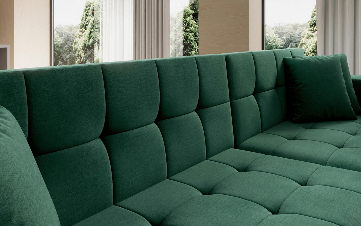ECKSOFA Grün Samt  - Chromfarben/Grün, Design, Kunststoff/Textil (196/292cm) - MID.YOU
