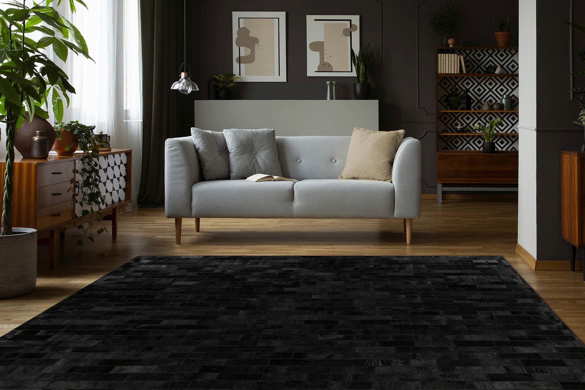 FLACHWEBETEPPICH 160/230 cm Lavin 825 Schwarz Schwarz  - Schwarz, KONVENTIONELL, Leder/Textil (160/230cm)