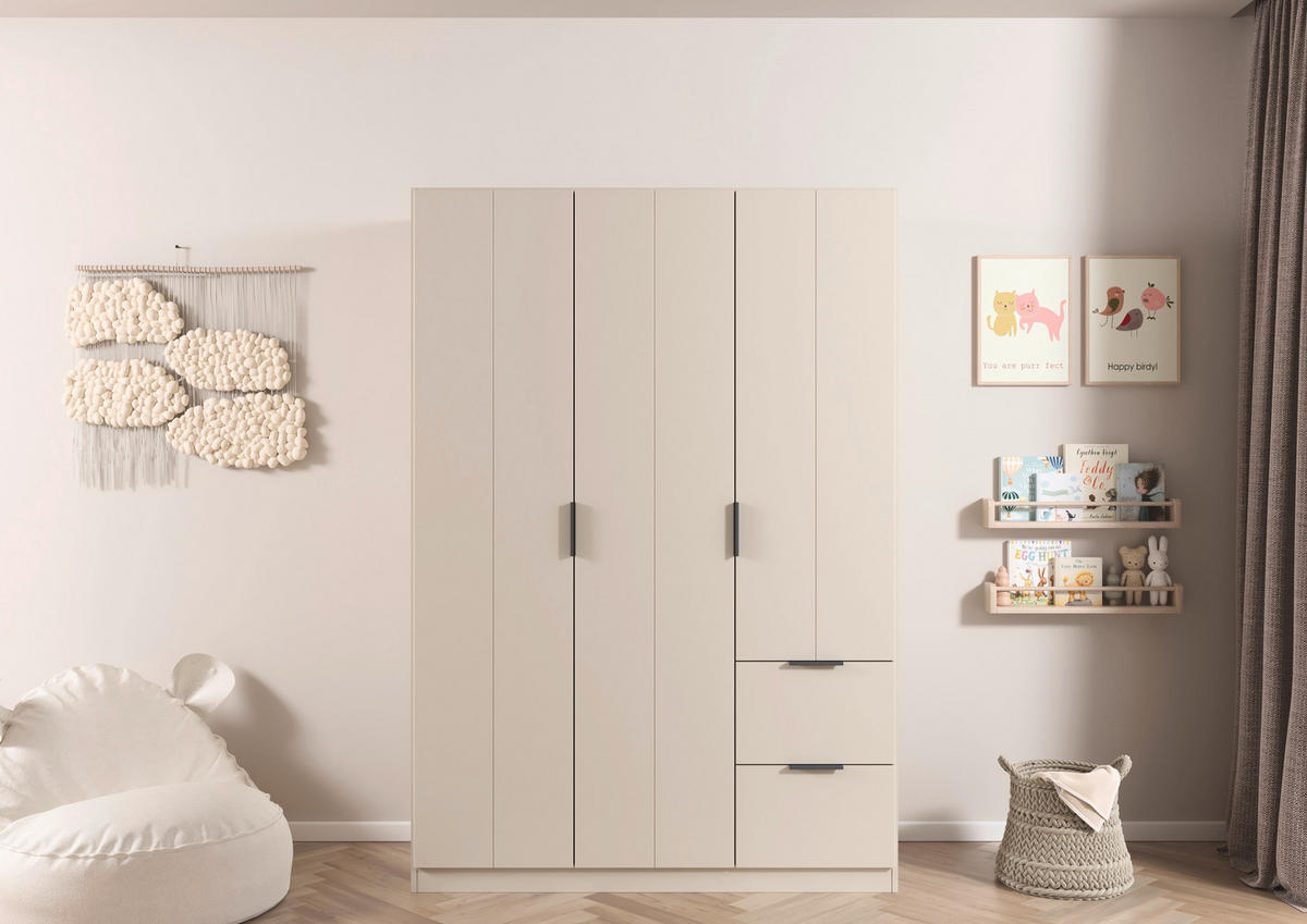 GARDEROB MED GÅNGJÄRN 136/197/54 cm 3-dörrar - champagne/grå, Modern, metall/trämaterial (136/197/54cm) - Rauch Möbel