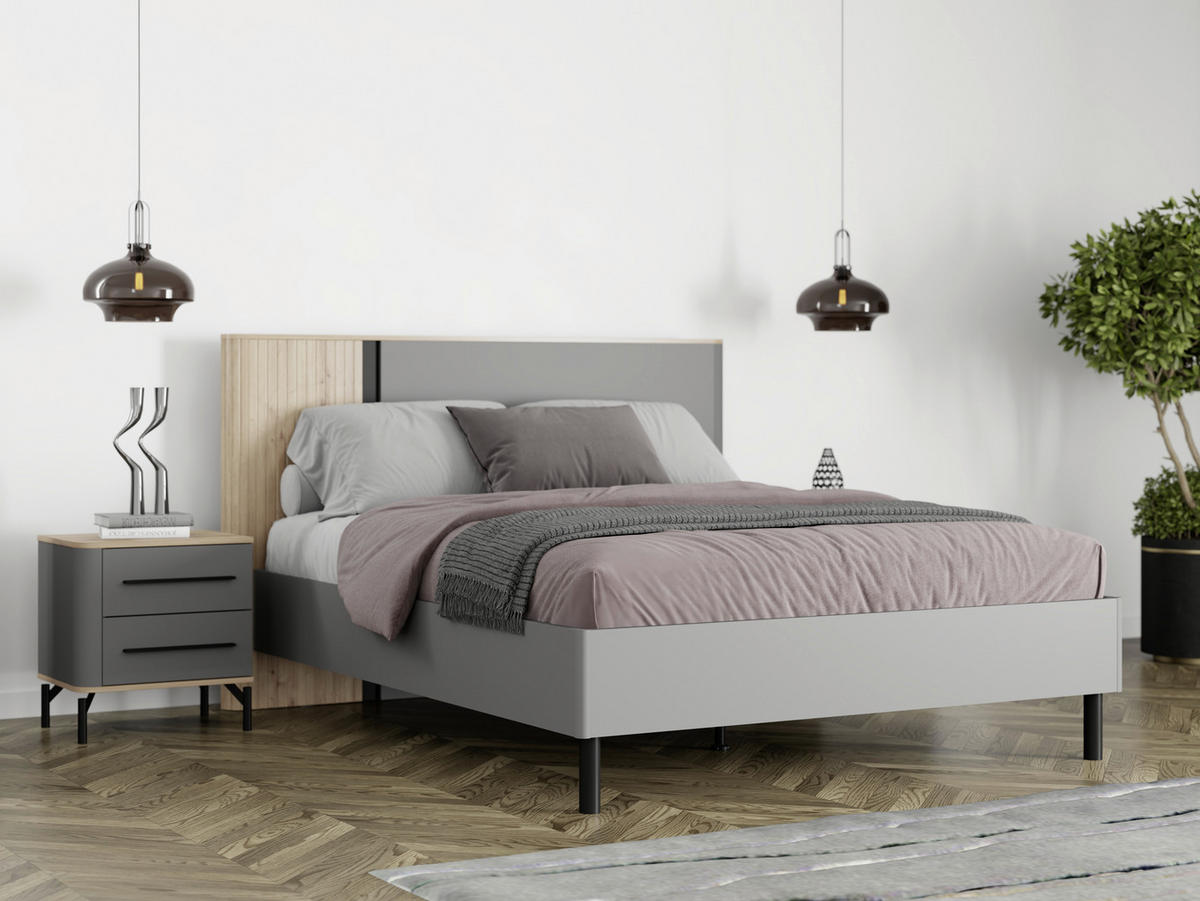 BETT 180/200 cm,  in Graphitfarben, Schwarz, Eiche Artisan,  - Graphitfarben/Schwarz, MODERN, Metall (180/200cm) - MID.YOU