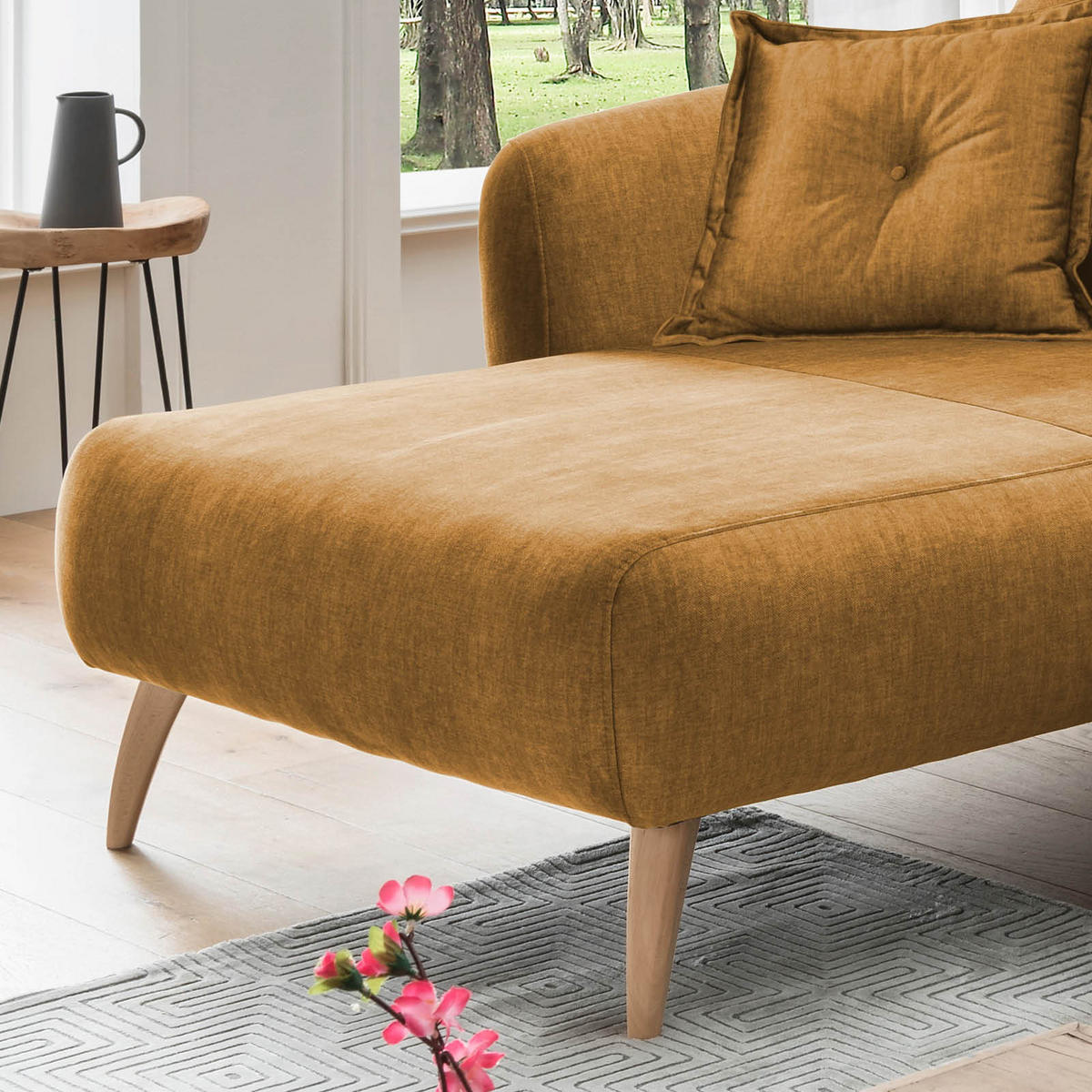 ECKSOFA in Velours Gelb  - Gelb/Buchefarben, Modern, Holz/Textil (162/277cm) - Livetastic