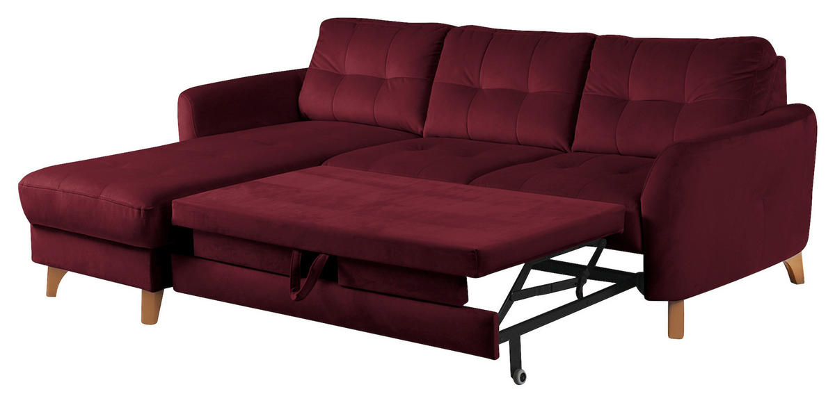 ECKSOFA Rot Samt  - Buchefarben/Rot, Design, Holz/Textil (168/238cm) - Livetastic