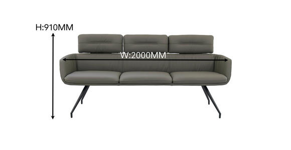 SITZBANK 200/91/70 cm Echtleder Schwarz, Dunkelgrau  - Dunkelgrau/Schwarz, Design, Leder/Metall (200/91/70cm) - Dieter Knoll