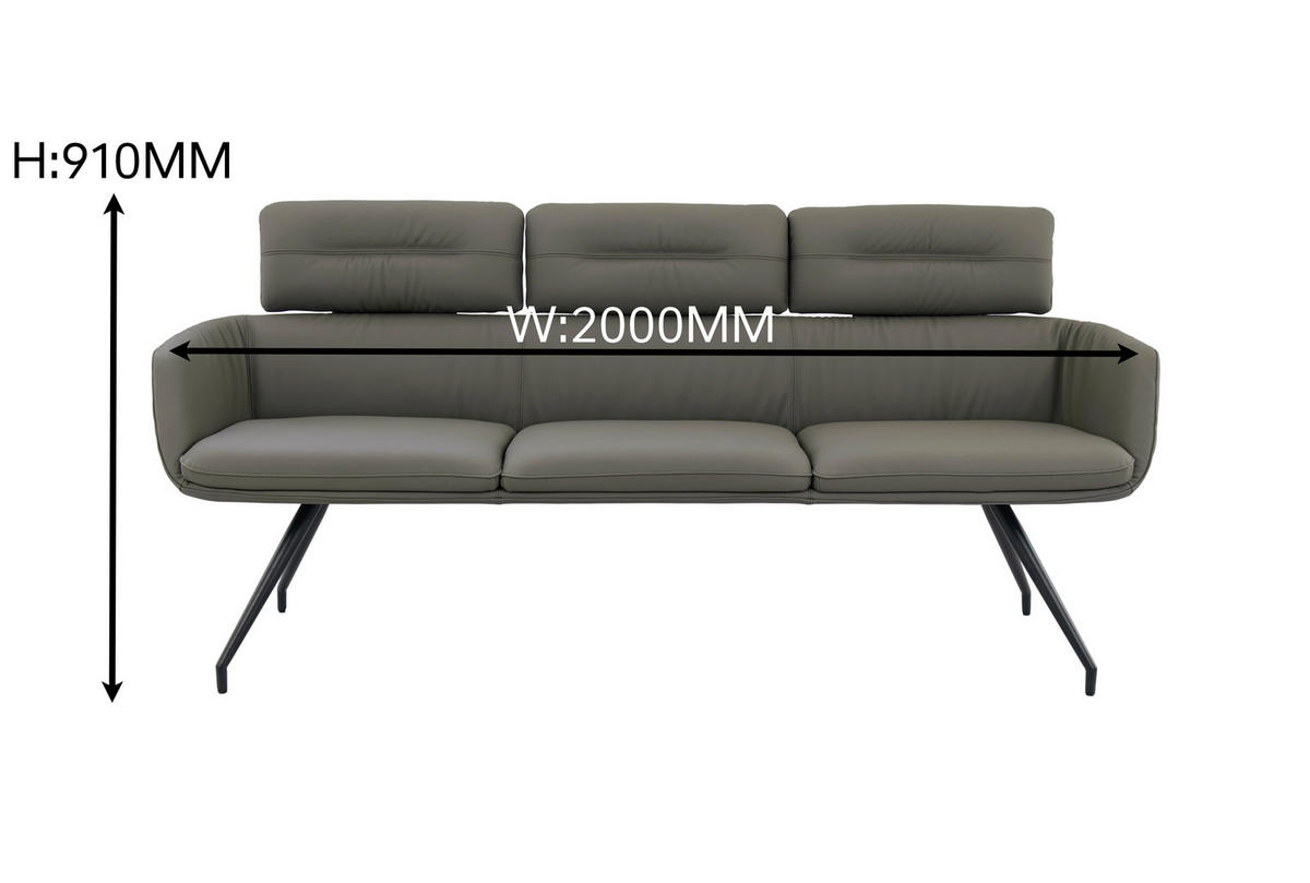 SITZBANK 200/91/70 cm Echtleder Dunkelgrau, Schwarz  - Dunkelgrau/Schwarz, Design, Leder/Metall (200/91/70cm) - Dieter Knoll