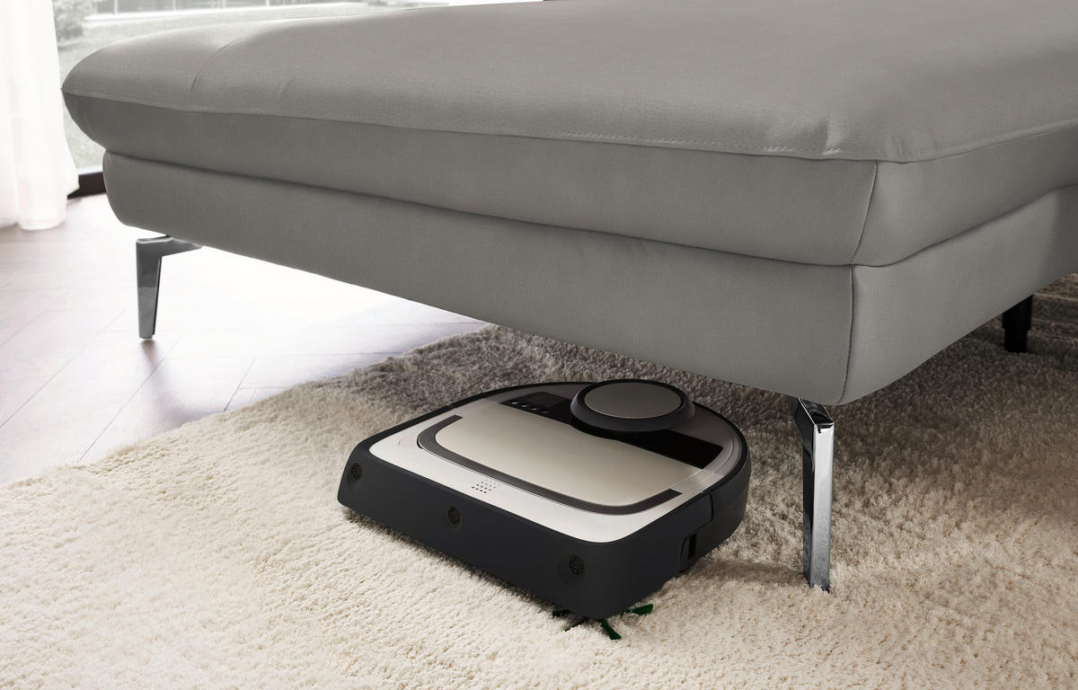 ECKSOFA in Echtleder Hellgrau  - Hellgrau/Schwarz, Design, Leder/Metall (157/325cm) - Dieter Knoll