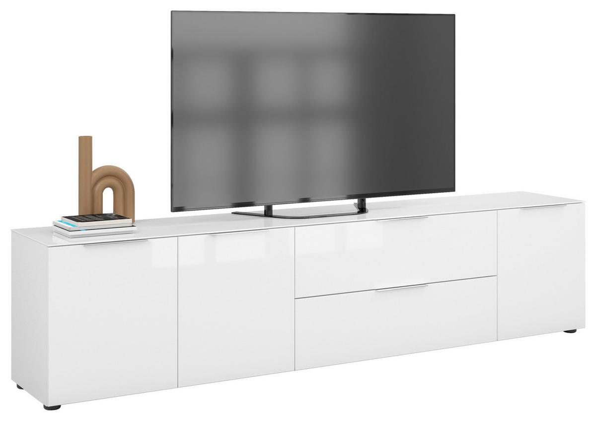 LOWBOARD Style  in 225/53,9/40 cm  - Chromfarben/Weiß Hochglanz, Basics, Glas/Holzwerkstoff (225/53,9/40cm)