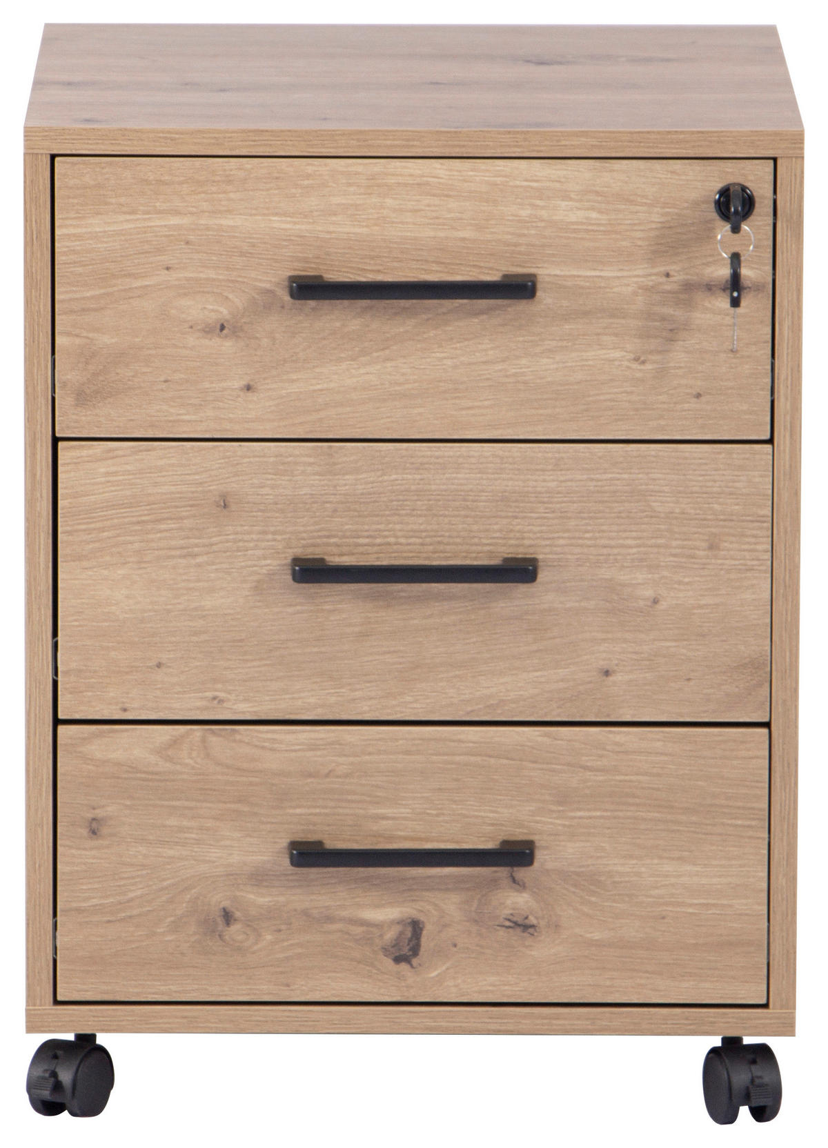 ROLLCONTAINER Eiche Artisan  - Schwarz/Eiche Artisan, MODERN, Holzwerkstoff/Kunststoff (43/56/42cm) - Livetastic