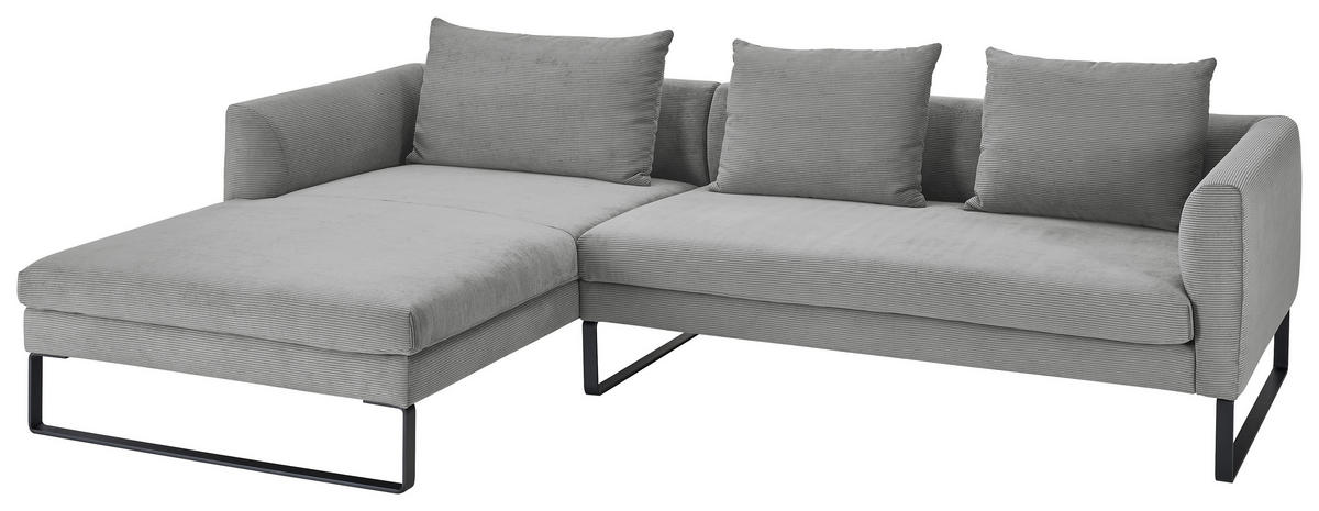 ECKSOFA in Feincord Grau  - Schwarz/Grau, Konventionell, Textil/Metall (178/284cm) - Hom`in