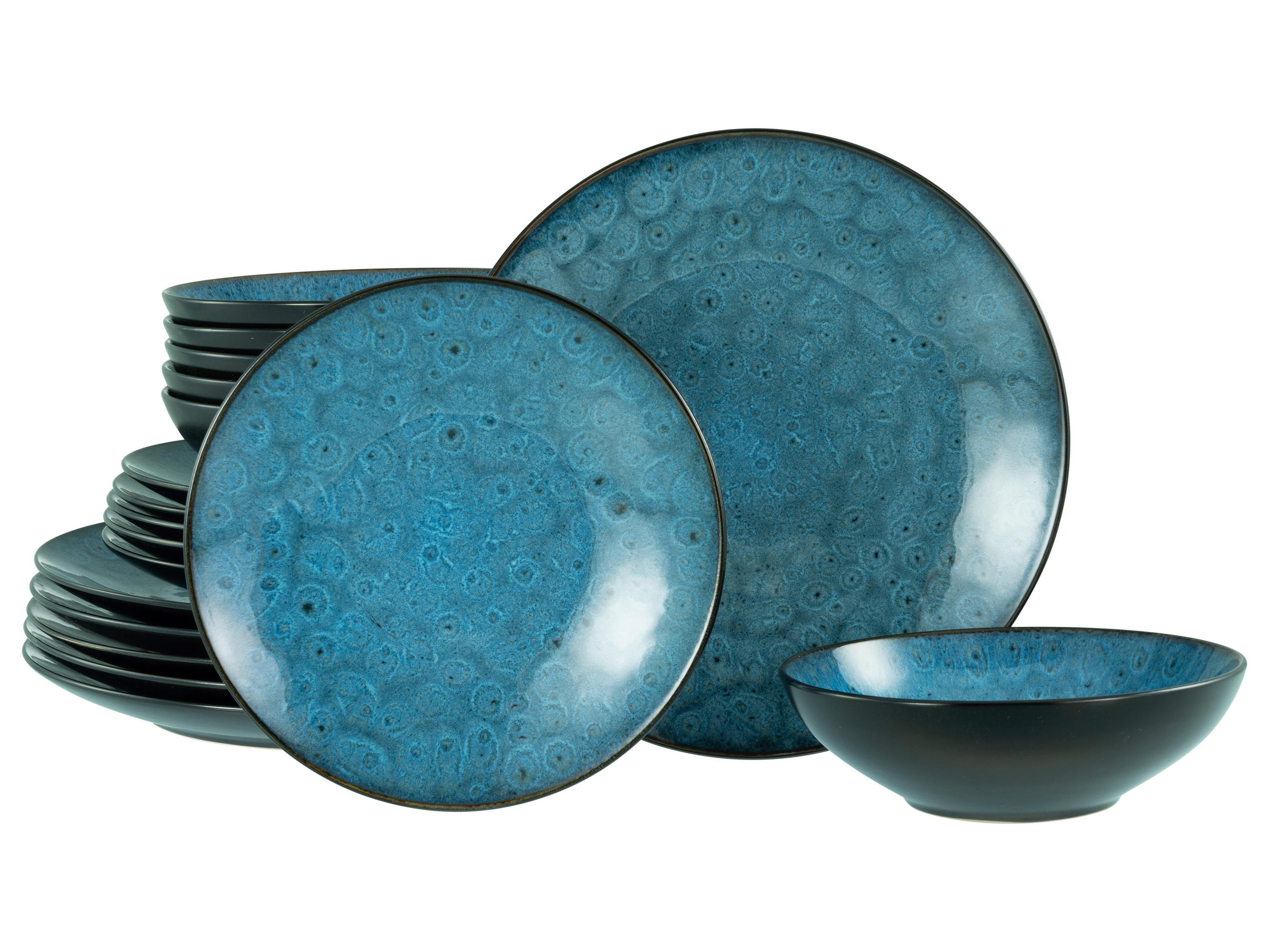 TAFELSERVICE Blau, Schwarz 18-teilig Capri  - Blau/Schwarz, Basics, Keramik - Creatable