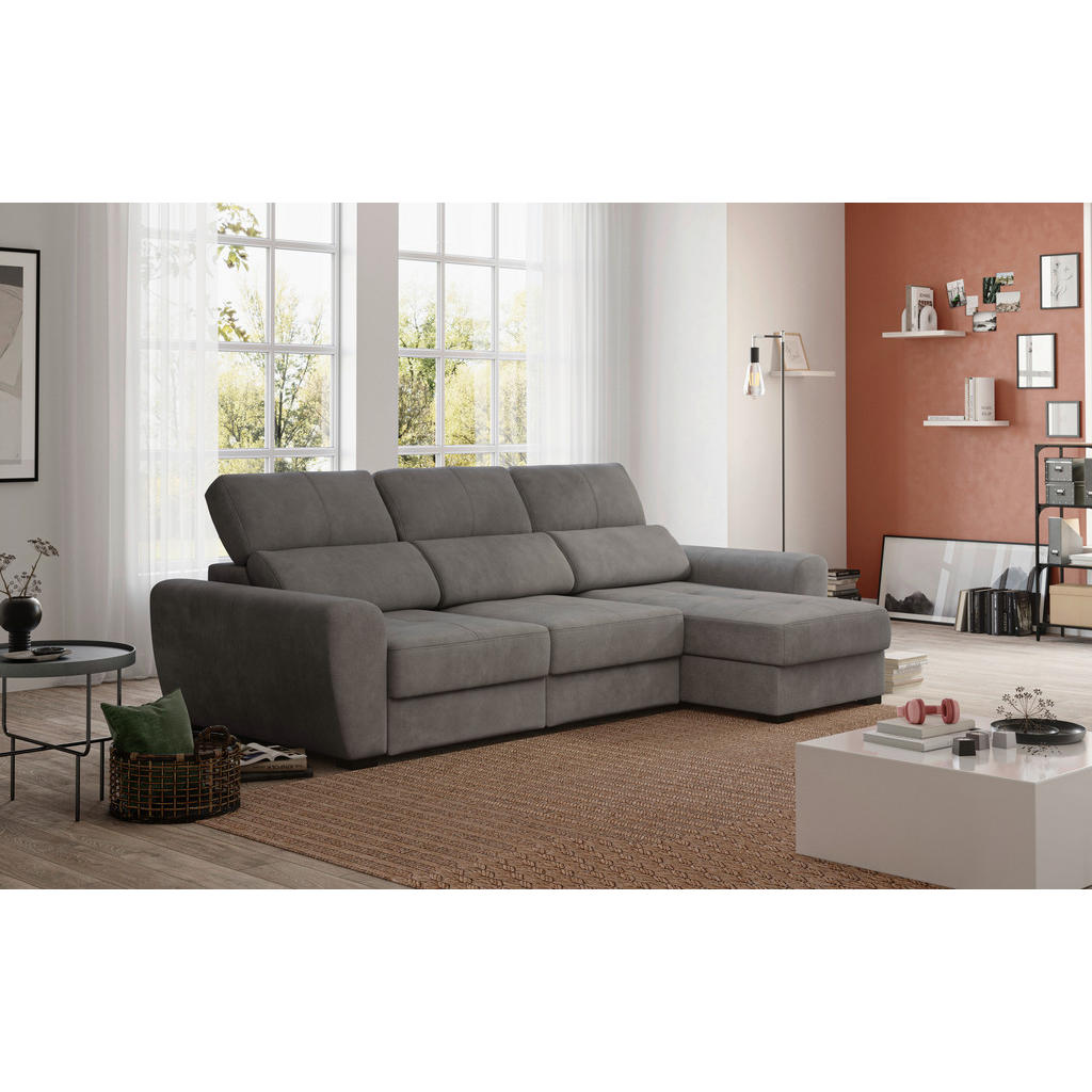 Thumbnail - Carryhome Ecksofa, Graubraun, Textil, 4-Sitzer, Ottomane rechts, seitenverkehrt montierbar, L-Form, 285x177 cm, Made in ...
