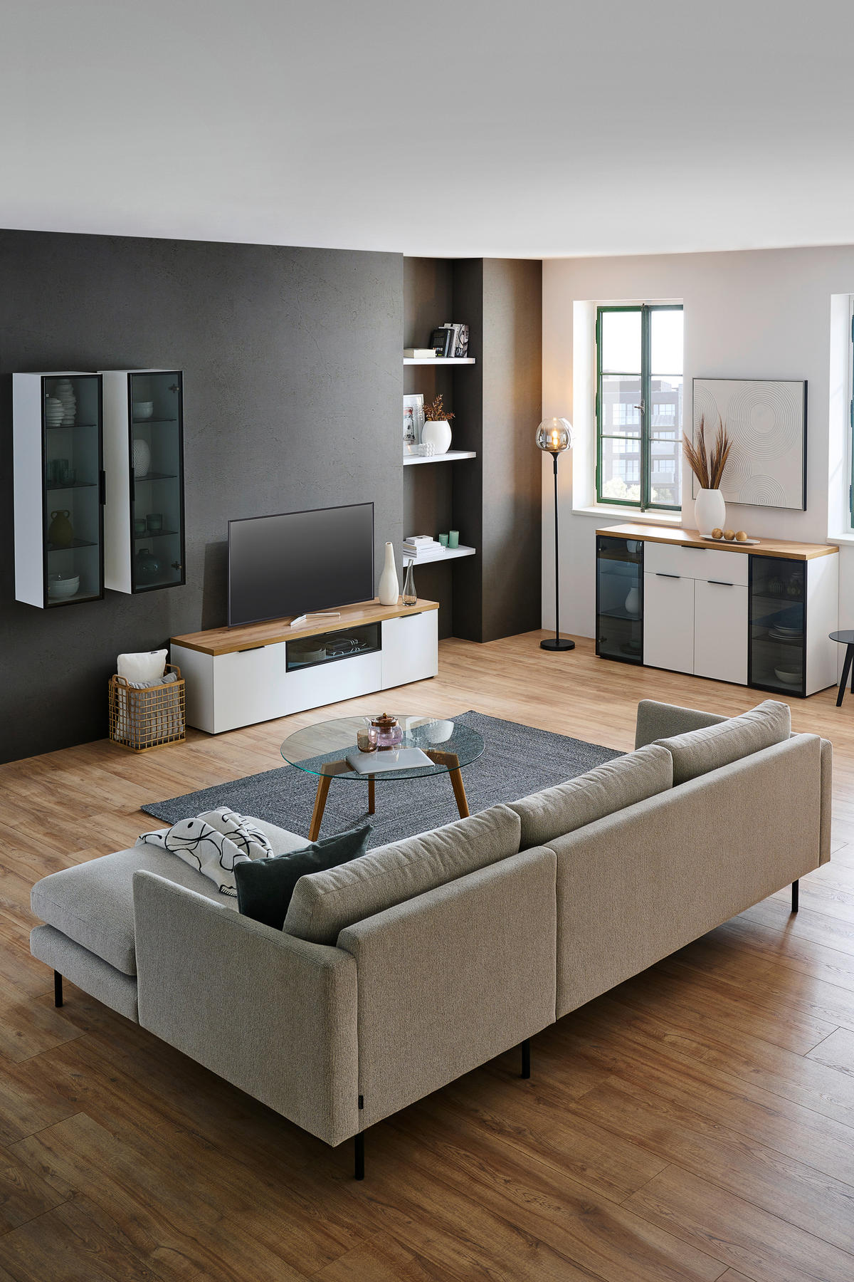 HÄNGEVITRINE in Weiß  - Schwarz/Weiß, Design, Glas/Holzwerkstoff (35/120/31cm) - Stylife