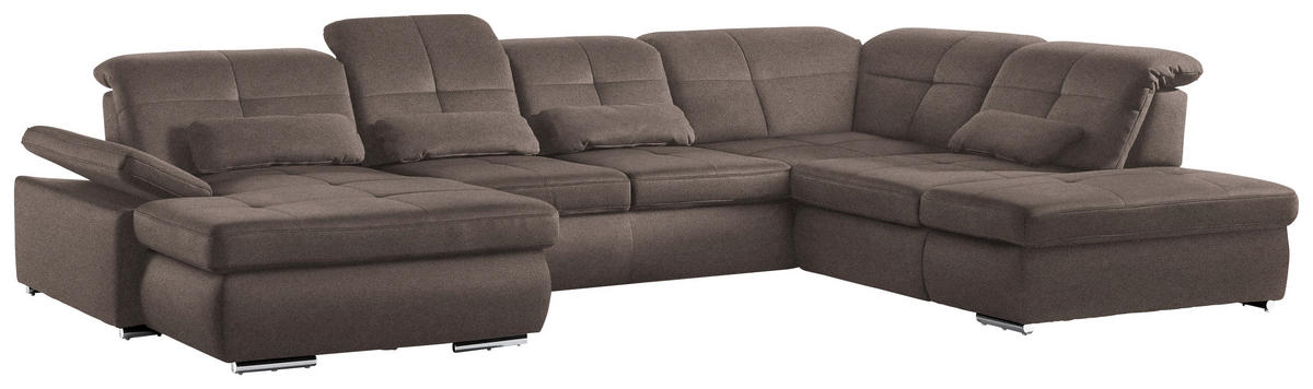 WOHNLANDSCHAFT  in Mikrofaser Graubraun  - Chromfarben/Graubraun, Design, Textil (195/371/260cm) - Beldomo Style