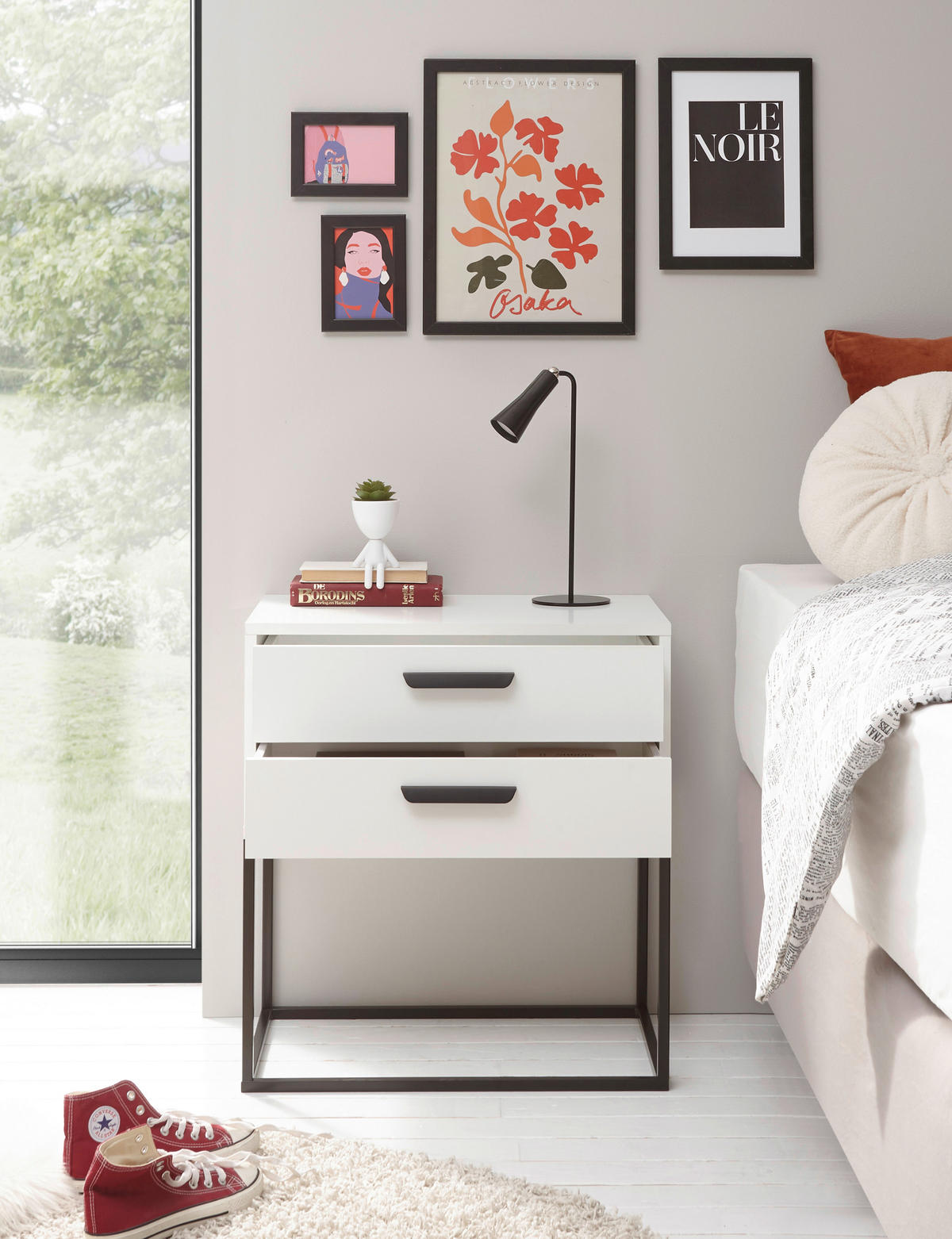 NOČNÍ STOLEK, černá, bílá, 60/65/38,5 cm - bílá/černá, Moderní, kov/kompozitní dřevo (60/65/38,5cm) - Livetastic