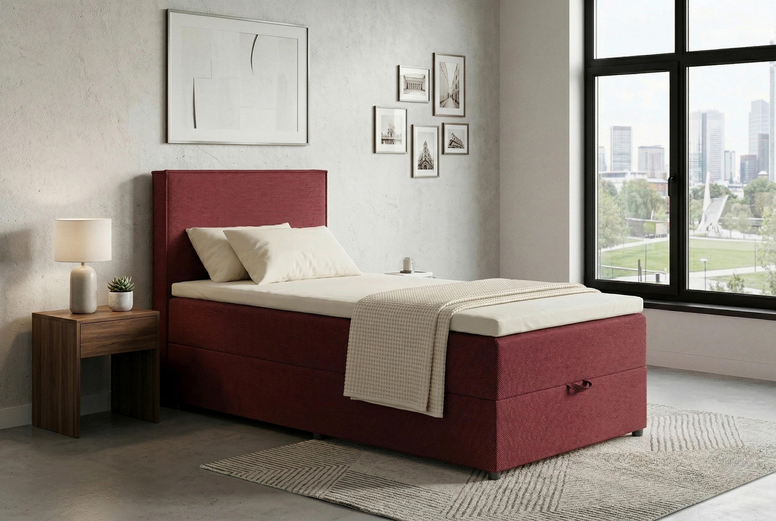 BOXBETT 100/200 cm,  in Rot, H3 = fest  - Rot/Schwarz, MODERN, Kunststoff/Textil (100/200cm) - MID.YOU