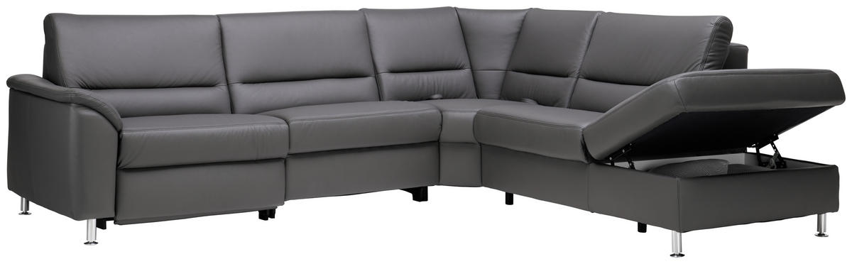 ECKSOFA in Echtleder Grau  - Alufarben/Grau, Konventionell, Leder/Metall (290/249cm) - Beldomo Premium