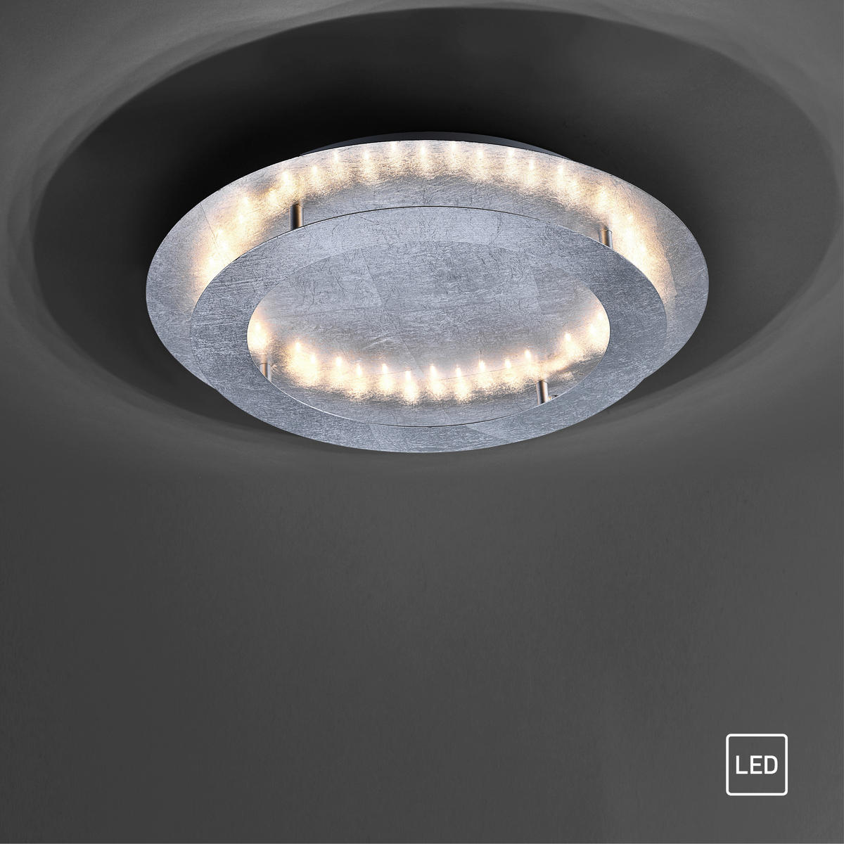 LED-DECKENLEUCHTE Nevis 50/50/8 cm   - Silberfarben, Design, Kunststoff/Metall (50/50/8cm) - Paul Neuhaus